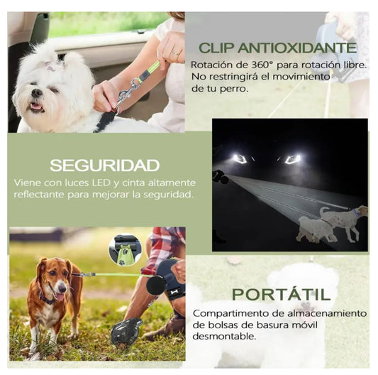 Correa Retráctil 360° con Linterna LED Integrada 🐕🔦