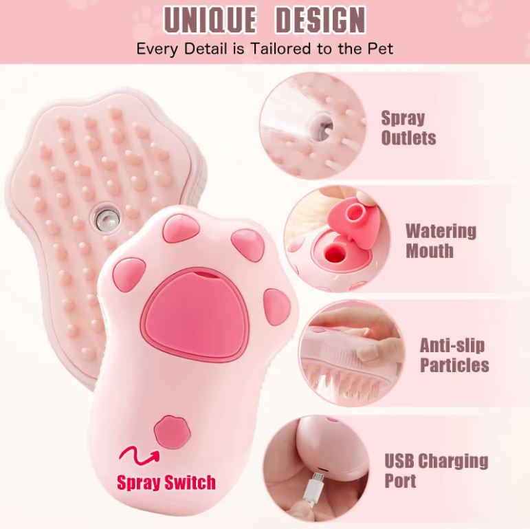 Cepillo a Vapor "Huellita" para Gatos + Cepillo de dedo  – Spa Relajante y Adiós a las Bolas de Pelo