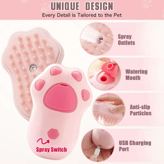 Cepillo a Vapor "Huellita" para Gatos + Cepillo de dedo  – Spa Relajante y Adiós a las Bolas de Pelo
