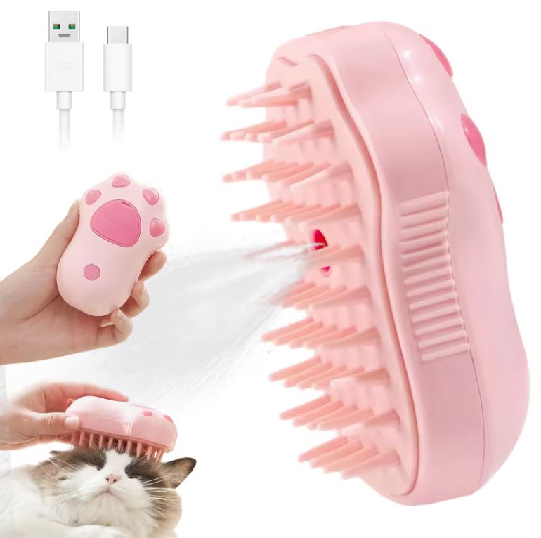 Cepillo a Vapor "Huellita" para Gatos + Cepillo de dedo  – Spa Relajante y Adiós a las Bolas de Pelo